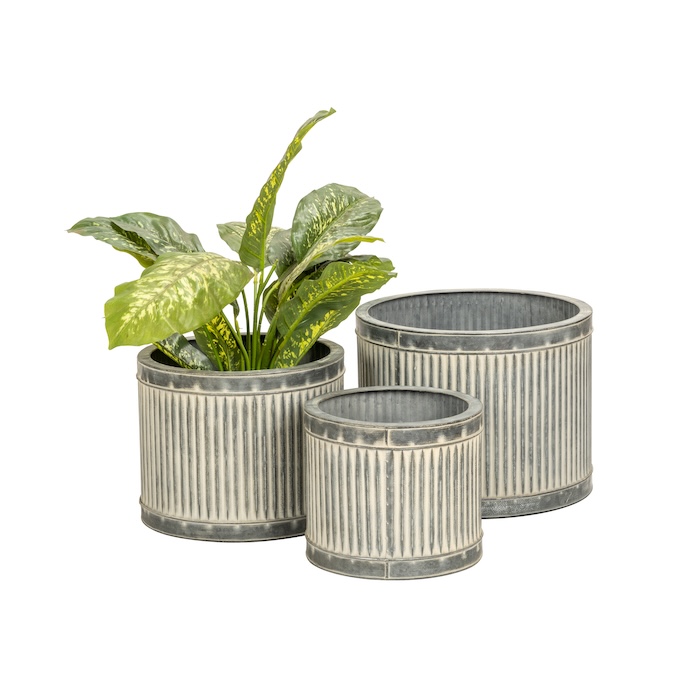 Zinc Striped Pot Round S/3