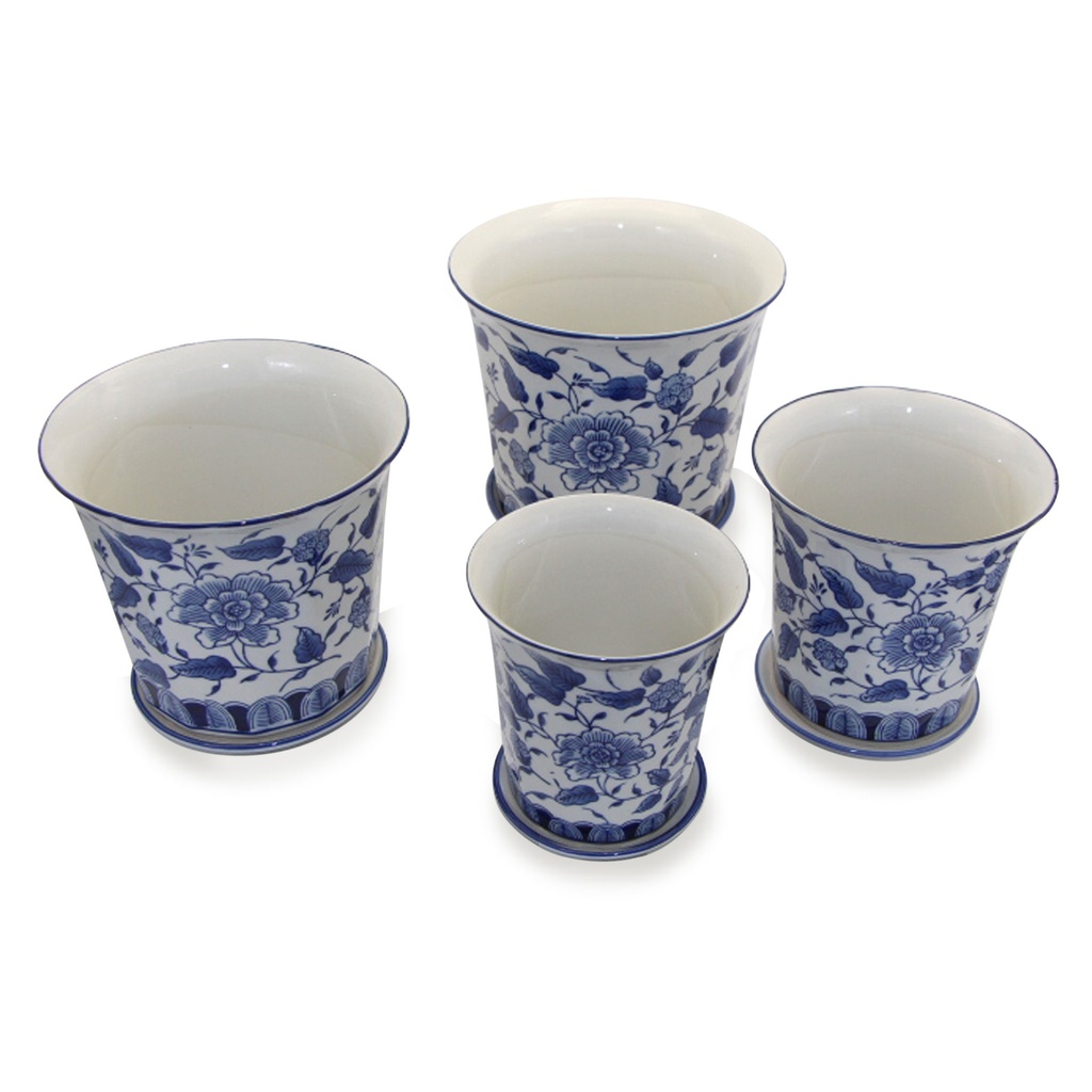 Pot Fluted Blue/White S/4