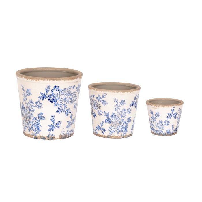Pot Blue Flower Tall S/3
