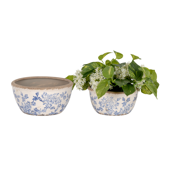 Pot Blue Flower Shallow S/2