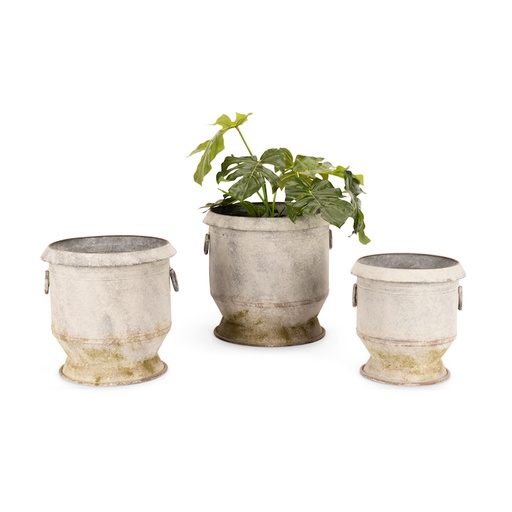 [22462] Pot Urn Moss Zinc S/3