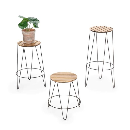 [25494] Balcony Bamboo Plant Stand S/3