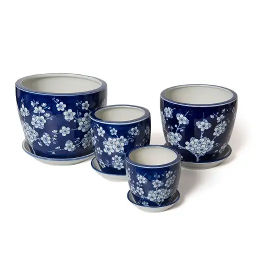 [11152] Pot Tall Dark Blue S/4