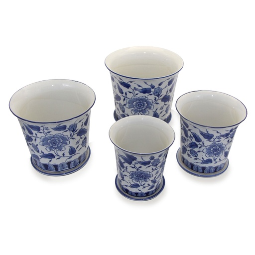 [17437] Pot Fluted Blue/White S/4