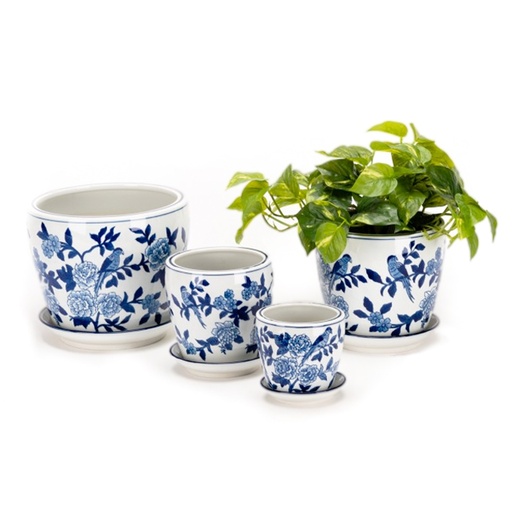 [17970] Pot Tall Japanese Blu/Wh S/4