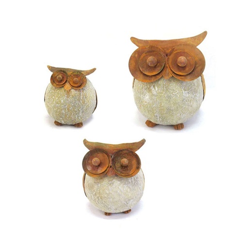 [19011] Round Owl Resin S/3