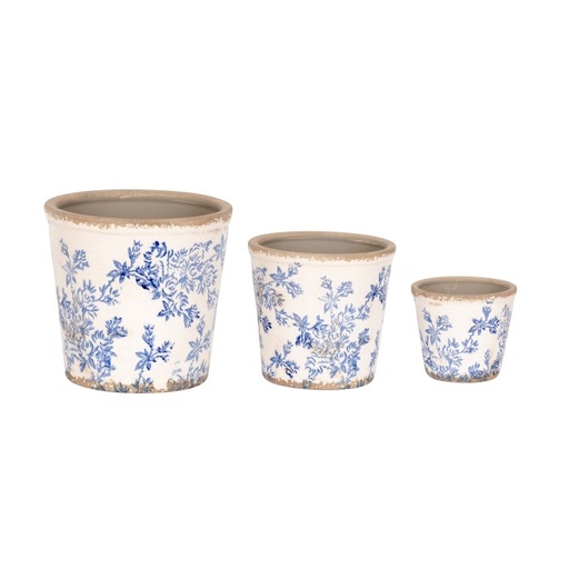 [26996] Pot Blue Flower Tall S/3