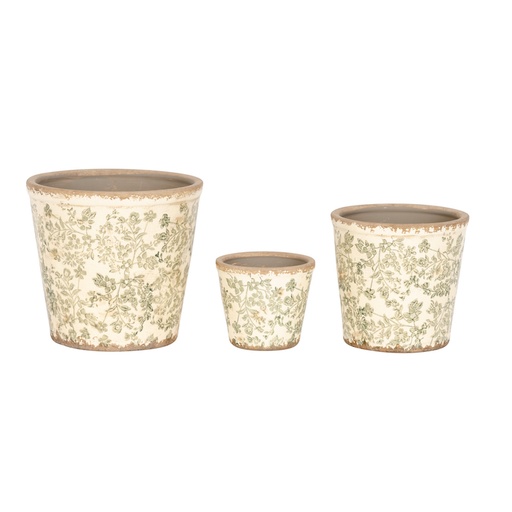 [27016] Pot Green Flower Tall S/3