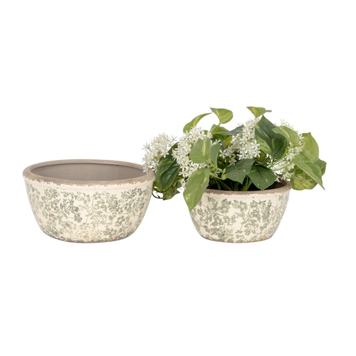 [27023] Pot Green Flower Shallow S/2