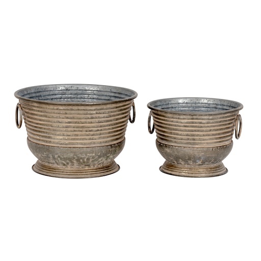 [27269] Pot Aged Urn Stripe Zinc S/2