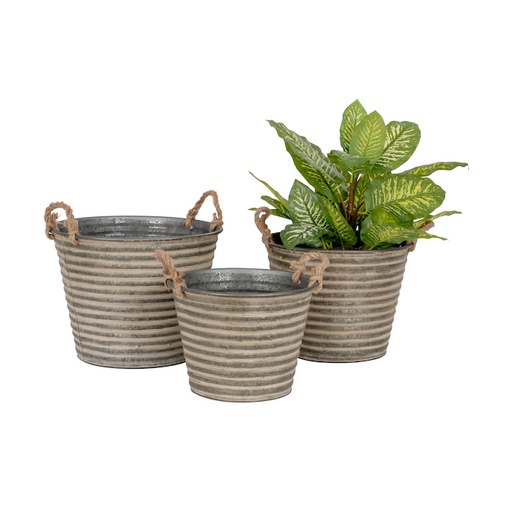 [27276] Pot Aged Zinc Rope Handle  S/3