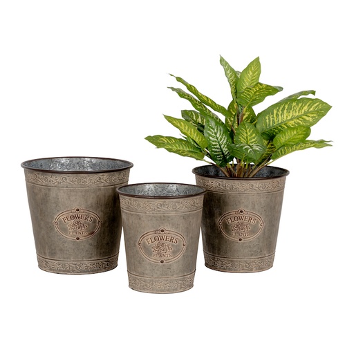 [27290] Pot Flower Aged Zinc S/3